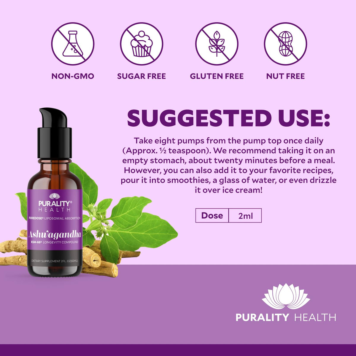 PURALITY HEALTH Ashwagandha Liposomal Liquid - KSM-66, 2 fl oz, Chai