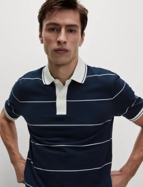 Pure Cotton Pique Striped Polo Shirt