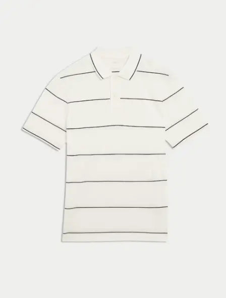 Pure Cotton Pique Striped Polo Shirt