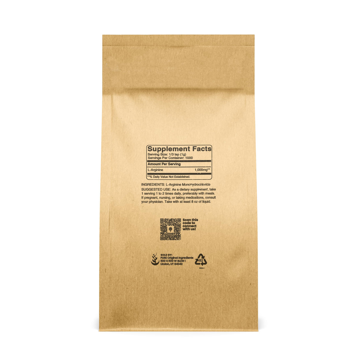 PURE ORIGINAL INGREDIENTS L-Arginine (2.2 lb) Pure, No Fillers or Additives