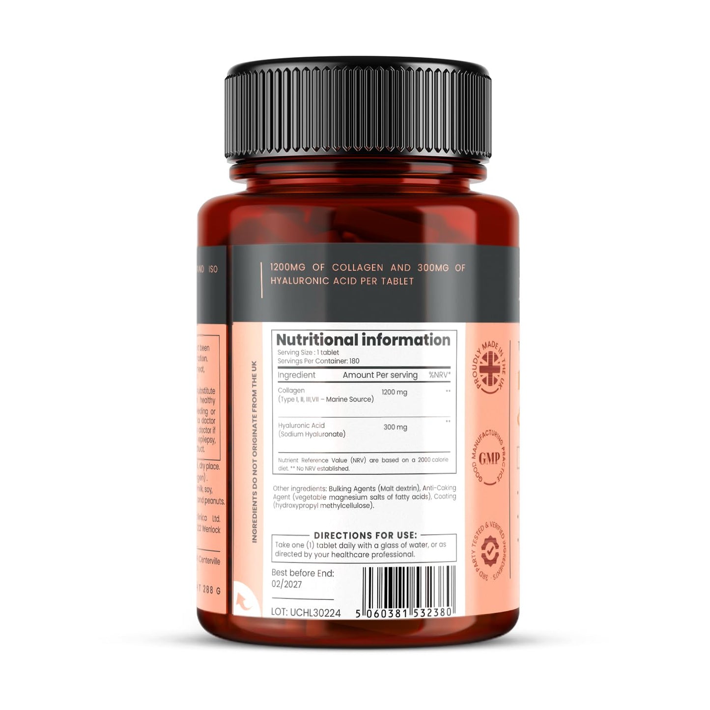 PureClinica 1500mg UltraColl Collagen + Hyaluronic Acid - 180 Tablets | 6 Months Supply