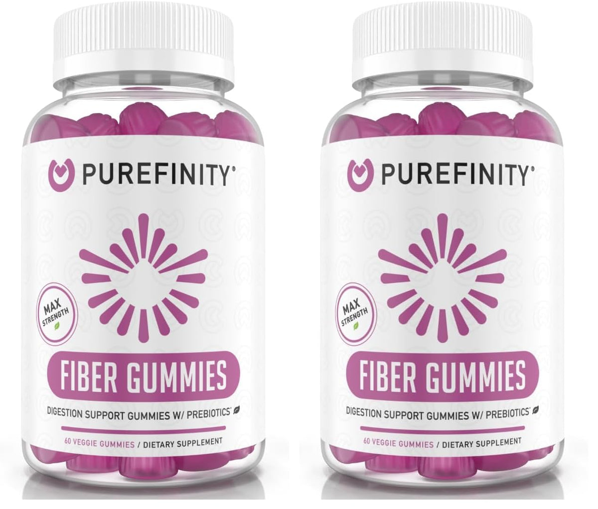 PUREFINITY Fiber Gummies – Inulin FOS Prebiotic, Sugar Free, Vegan, Non-GMO (60 Count x 2)