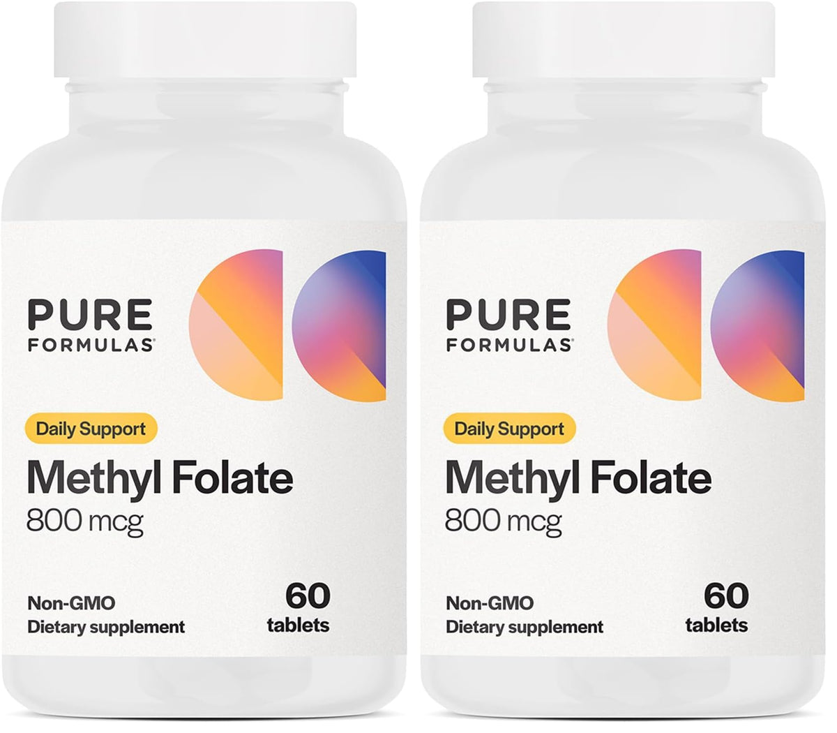 PureFormulas Methylfolate 800 mcg – 5-MTHF Active B9 for Cardiovascular, Nerve & Mood Health | Non-GMO Vegetarian Tablets, Pack of 2