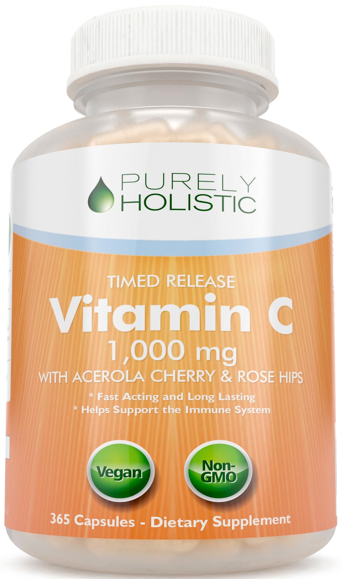 Purely Holistic Vitamin C 1000mg Timed Release | 365 Capsules, 12-Month Supply | Vegan