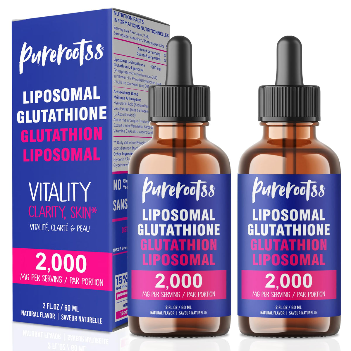 PureRootss Liposomal Glutathione Liquid Supplement (Pack of 2) – 98% Absorption, Vitamin C, 2 Fl Oz