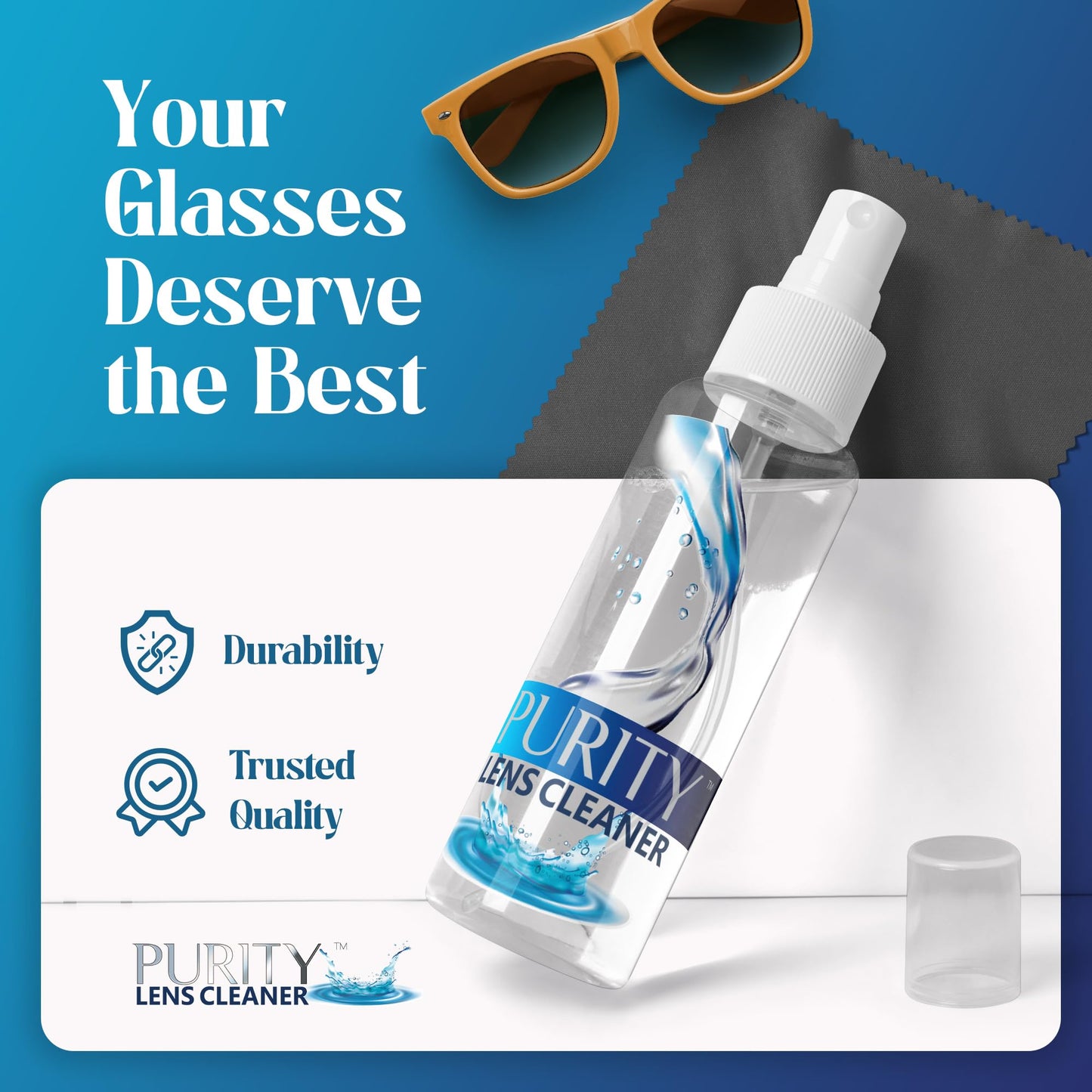 Purity Eyeglass Lens Cleaner Kit - 2x8oz + 1x2oz Spray, 2 Microfiber Cloths