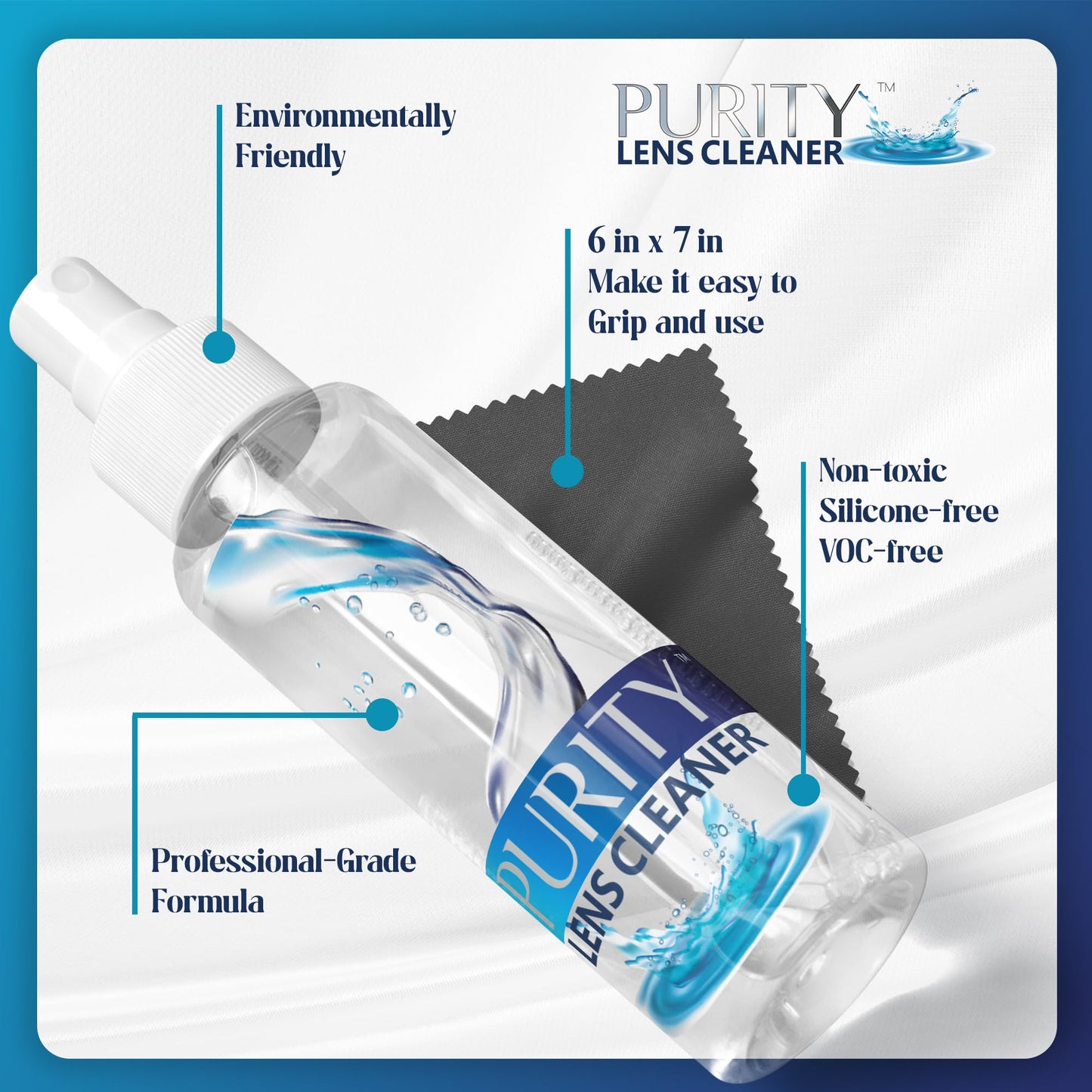 Purity Eyeglass Lens Cleaner Kit - 2x8oz + 1x2oz Spray, 2 Microfiber Cloths