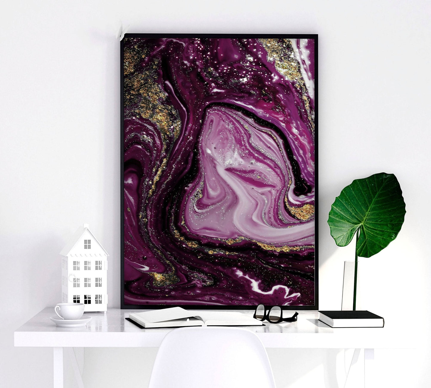 Abstract wall art framed | set of 3 Purple wall art prints