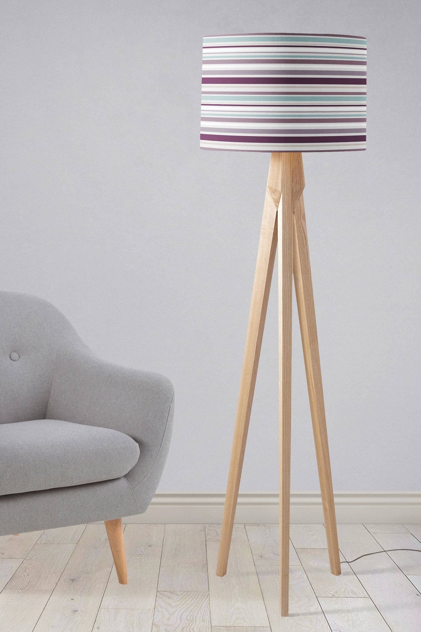 Purple Drum Lampshade, Multi-Colour Striped Design Shade for Table, Floor or Ceiling Pendant Light