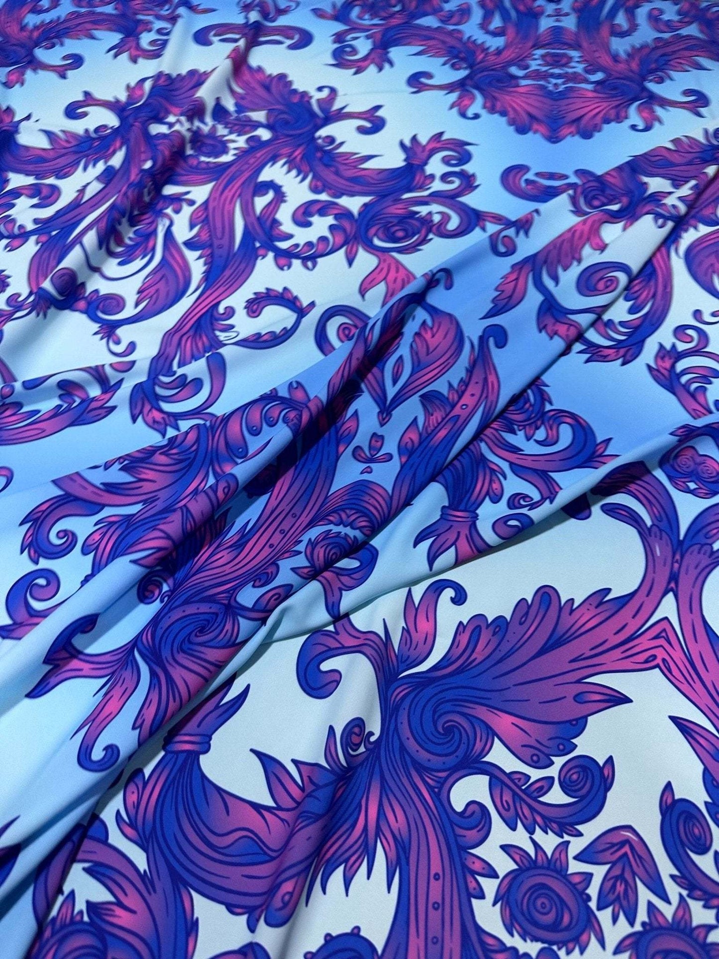Purple and Blue Baroque Pattern Fabric by Metre