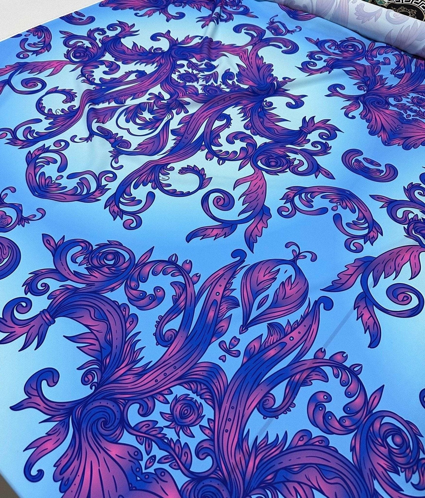 Purple and Blue Baroque Pattern Fabric by Metre