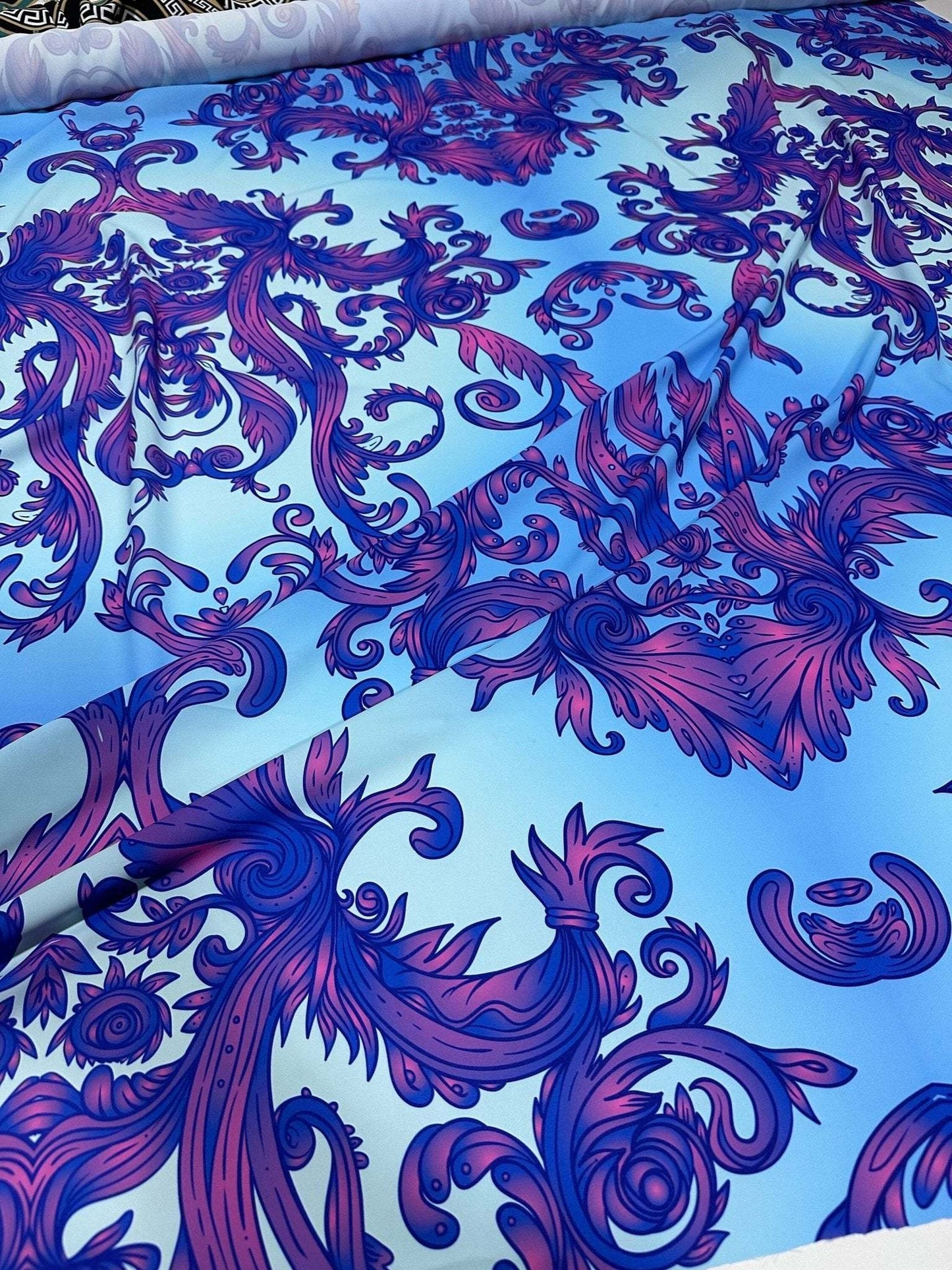 Purple and Blue Baroque Pattern Fabric by Metre