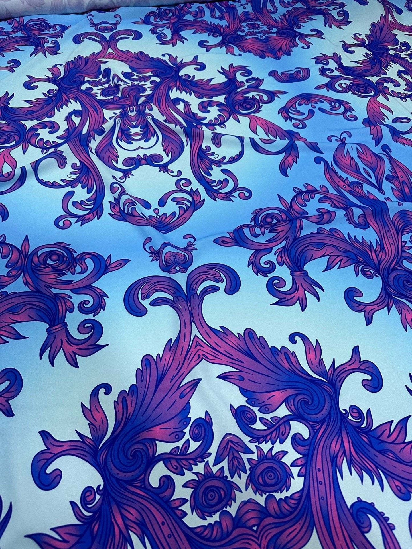 Purple and Blue Baroque Pattern Fabric by Metre