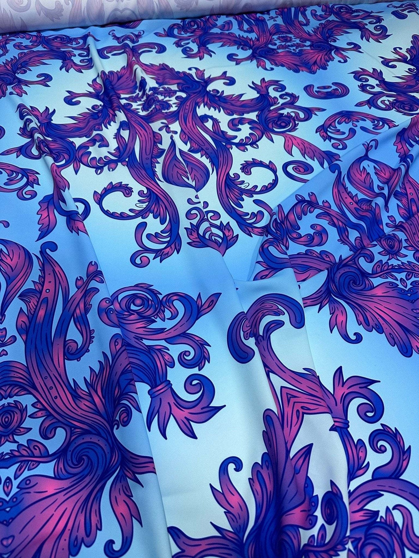 Purple and Blue Baroque Pattern Fabric by Metre