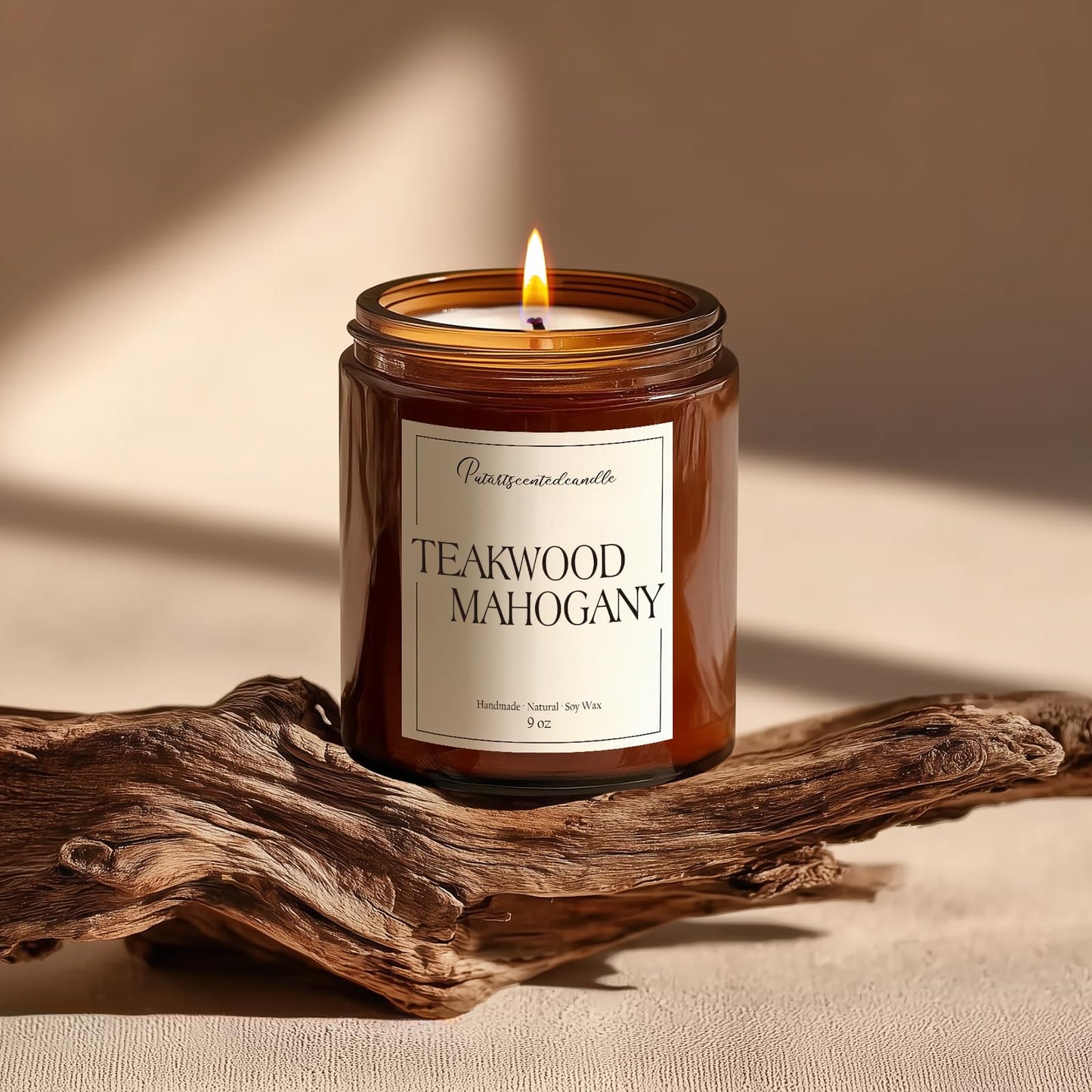 Putart Mahogany & Teakwood 9oz Soy Candle – Natural Aromatherapy Jar for Home (Stress Relief & Meditation)