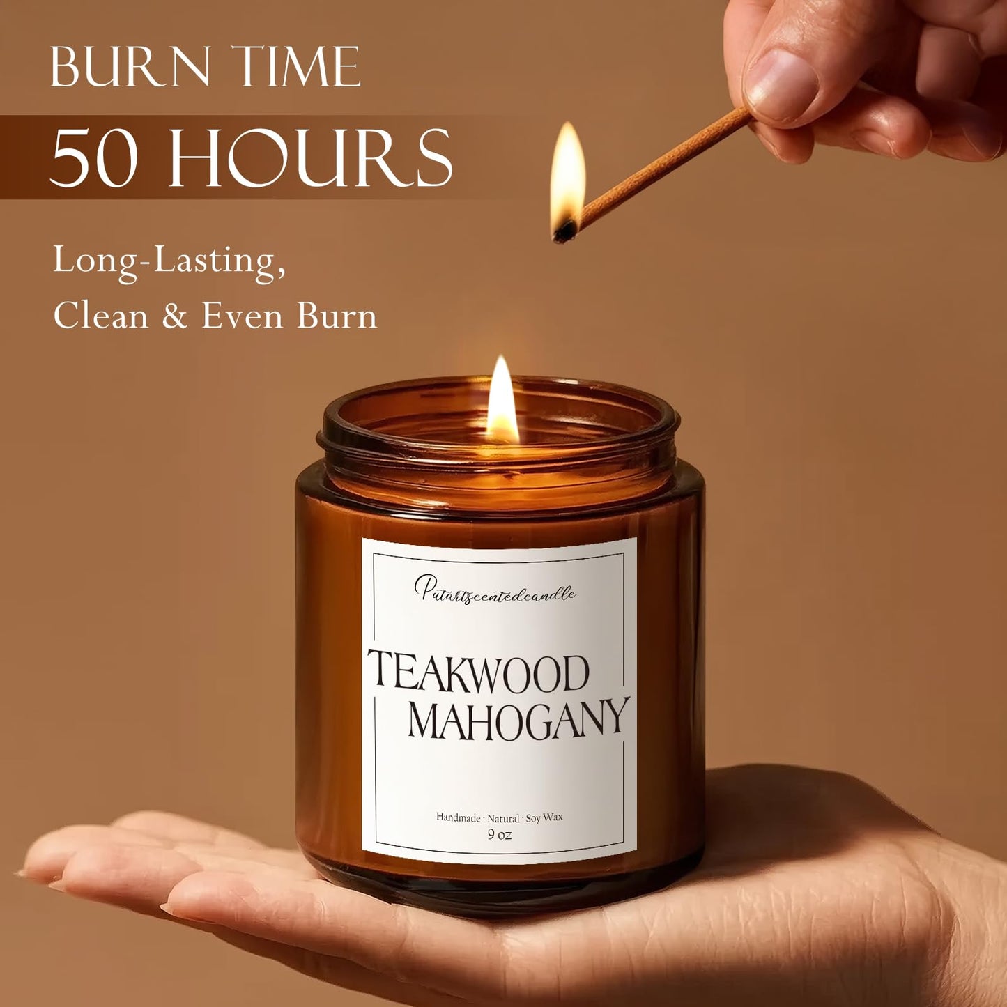 Putart Mahogany & Teakwood 9oz Soy Candle – Natural Aromatherapy Jar for Home (Stress Relief & Meditation)
