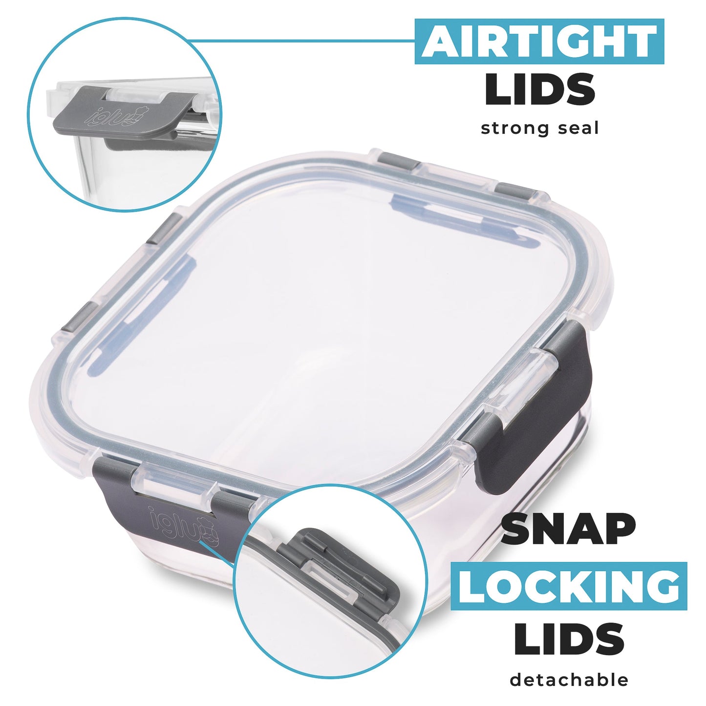 Glass Stackable Square Containers - 800ml, 520ml & 320ml - 3 PACK
