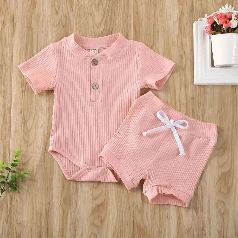 Pydcoco US Stock 0-24M 2PCS Kid Baby Clothes Set Short Sleeve Bodysuit Shorts Outfits Summer Set