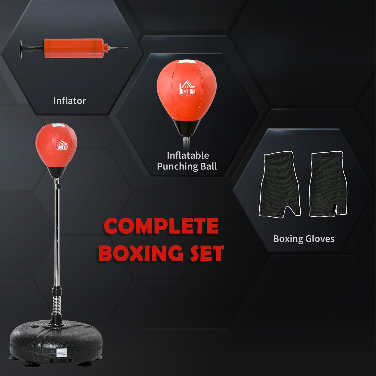 HOMCOM Punching Bag with Stand Boxing Bag Set with Adjustable Height Red