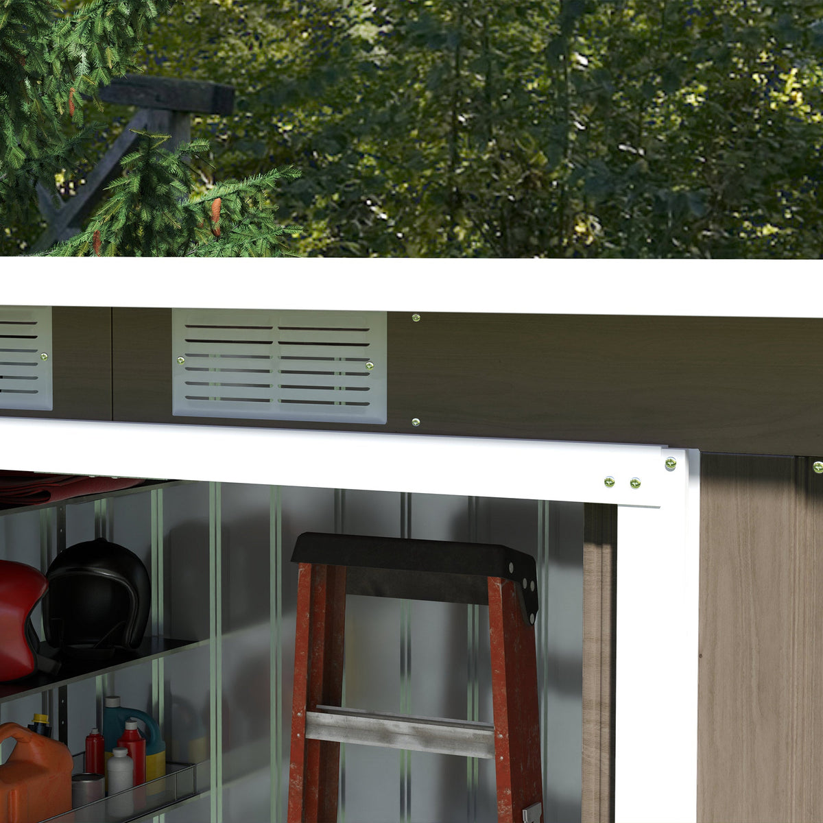 Outsunny 9 x 4FT Metal Garden Storage Shed w/ 2 Door, Light Grey Wood Grain