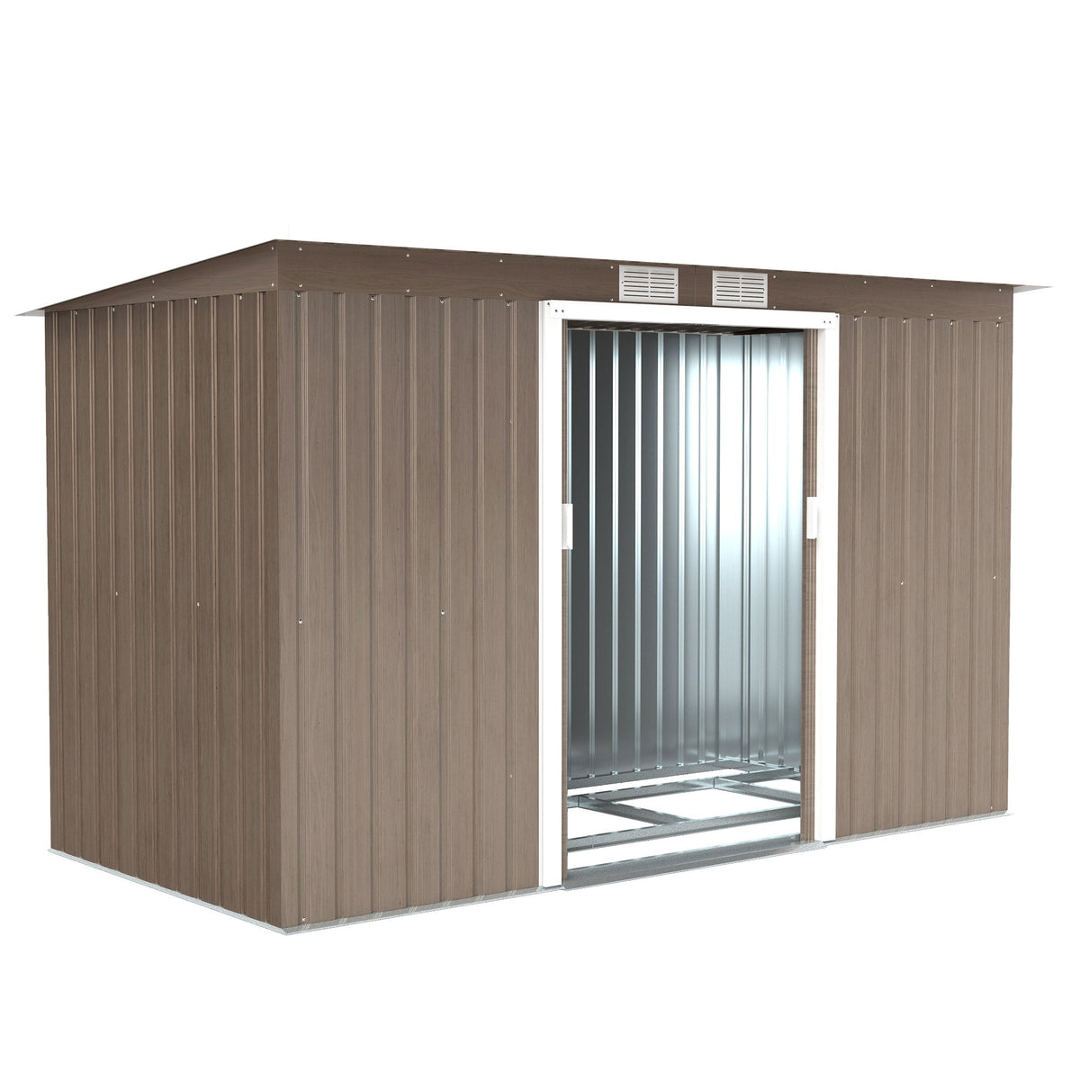 Outsunny 9 x 4FT Metal Garden Storage Shed w/ 2 Door, Light Grey Wood Grain