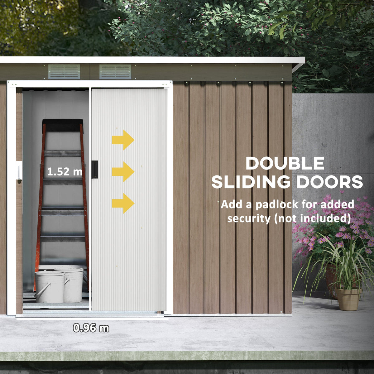 Outsunny 9 x 4FT Metal Garden Storage Shed w/ 2 Door, Light Grey Wood Grain