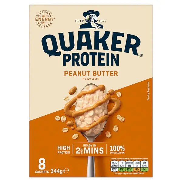 Quaker High in Protein Peanut Butter Porridge Sachets 8x43g (Case of 6)