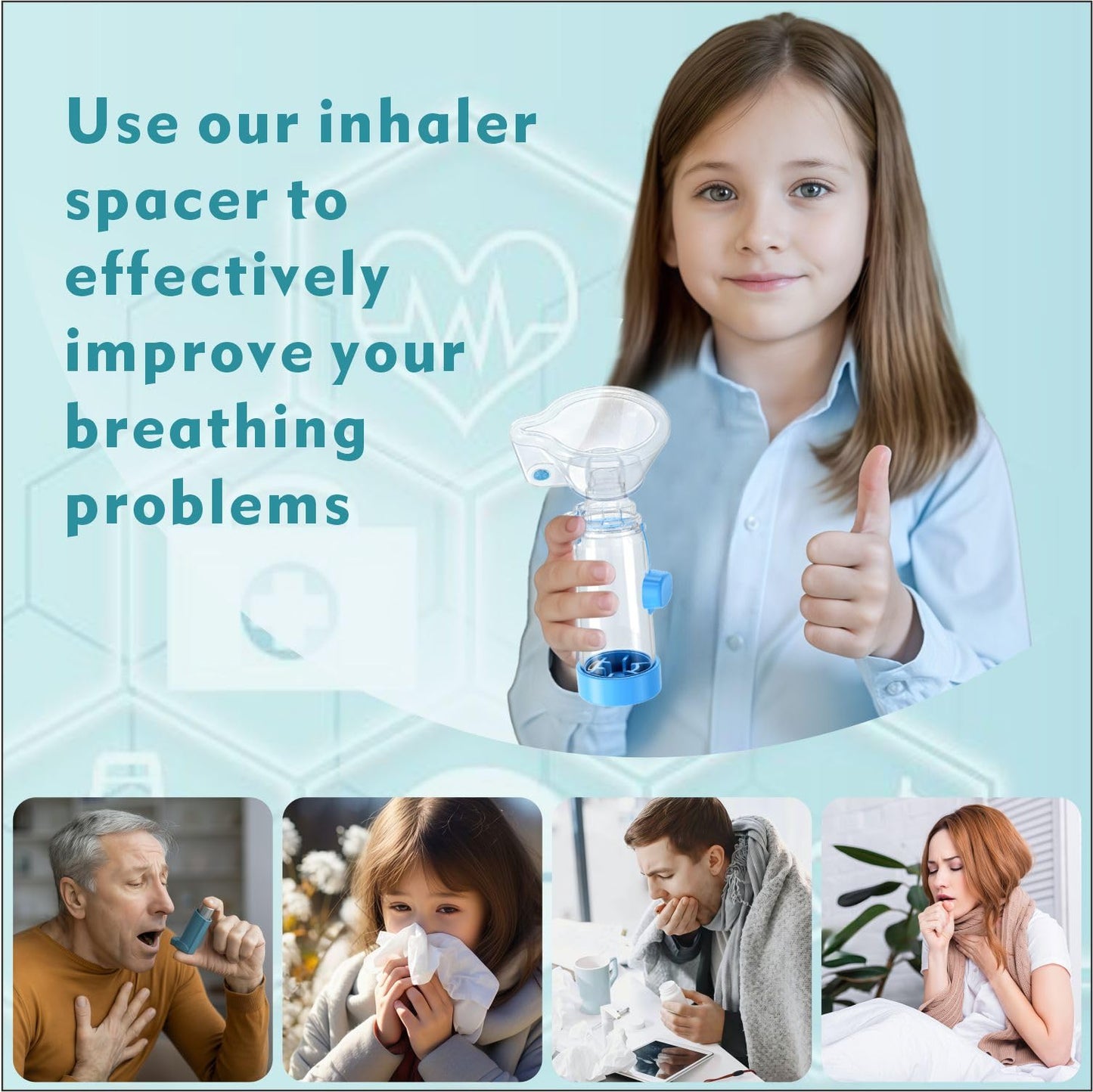 Quanler Nessi Soft Silicone Inhaler Spacer – Colorful Kids-Blue OTC Spacer for Adults & Children