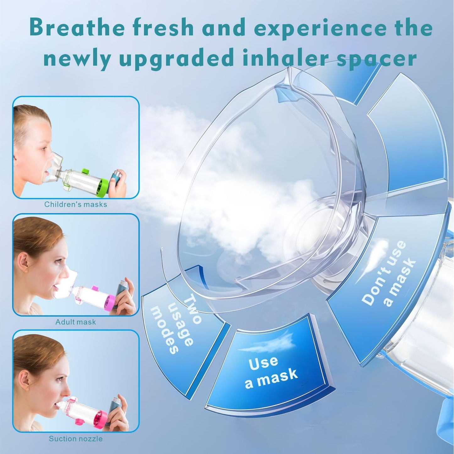Quanler Nessi Soft Silicone Inhaler Spacer – Colorful Kids-Blue OTC Spacer for Adults & Children