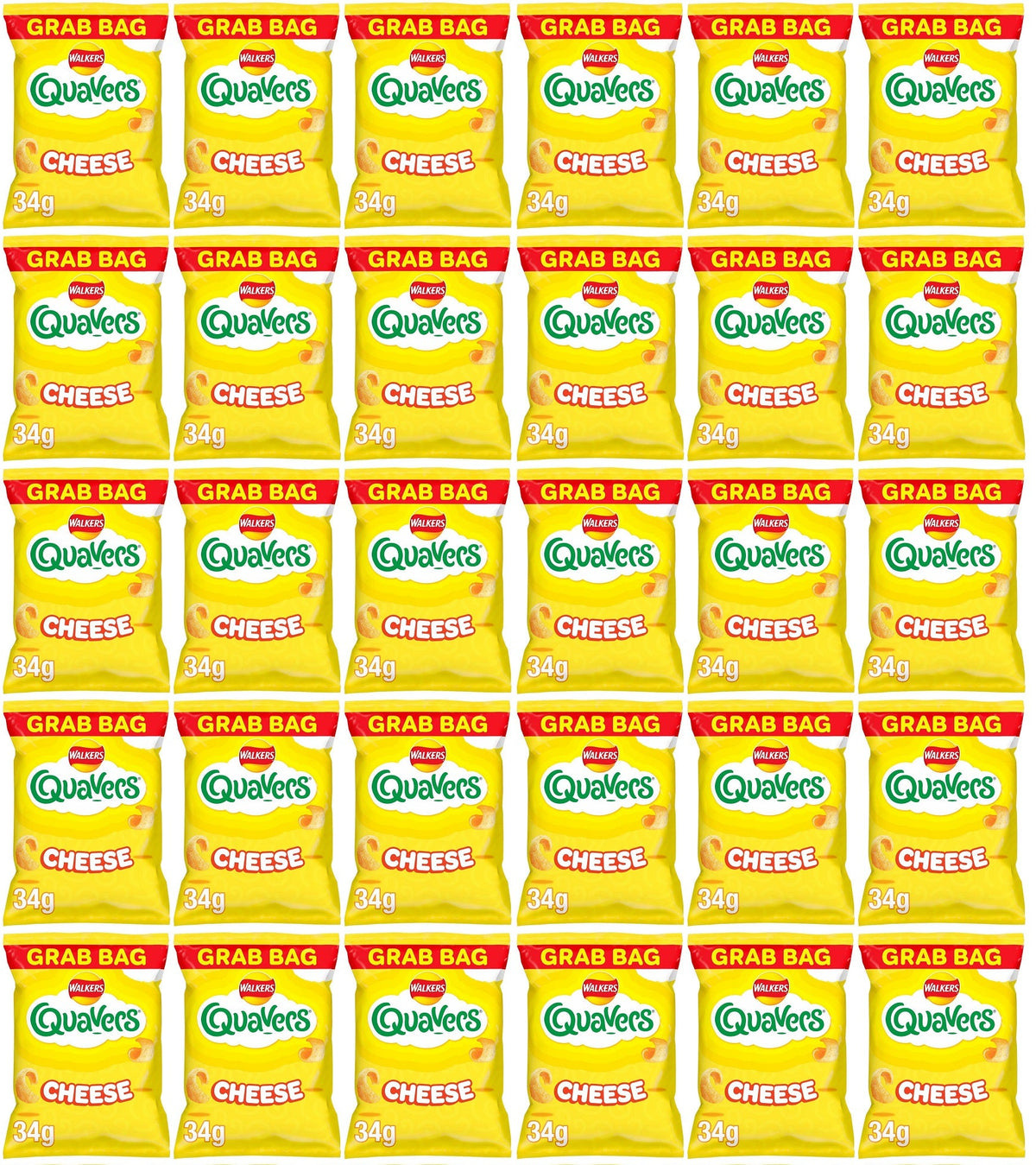 30 x Walkers Quavers Cheese Snacks Crisps 34G