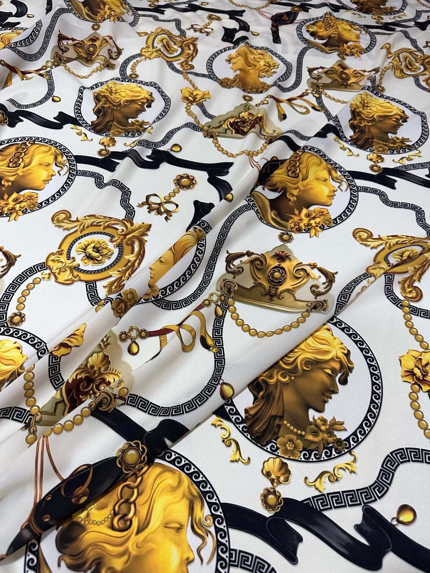 Queen and Rome Pattern Crepe Fabric by Metre