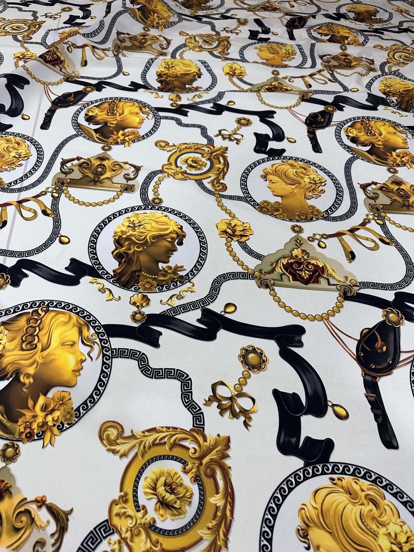 Queen and Rome Pattern Crepe Fabric by Metre