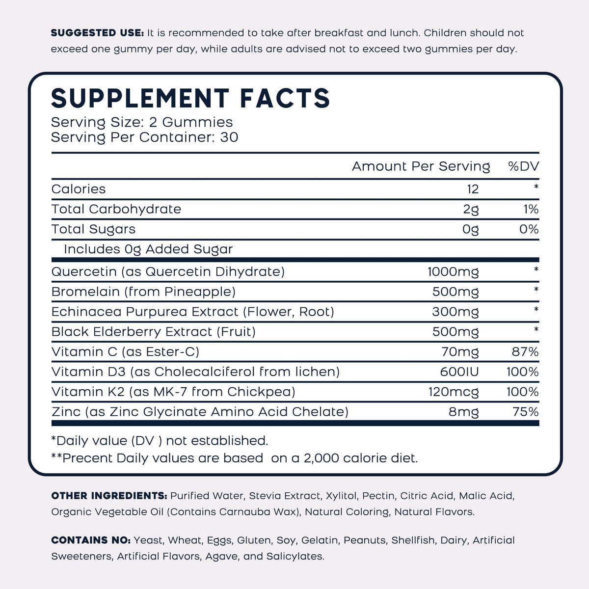 (2 Pack) Quercetin Gummies with Bromelain, Zinc, Elderberry & Vitamins C/D3/K2 – Vegan
