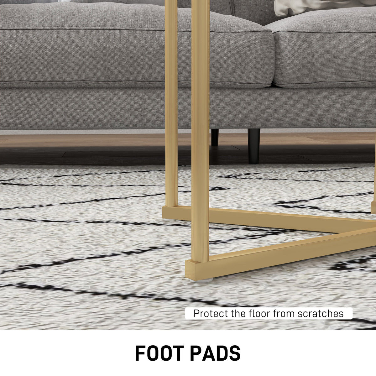 HOMCOM Nesting Coffee Table Set of 2 with Metal Frame, Gold Tone