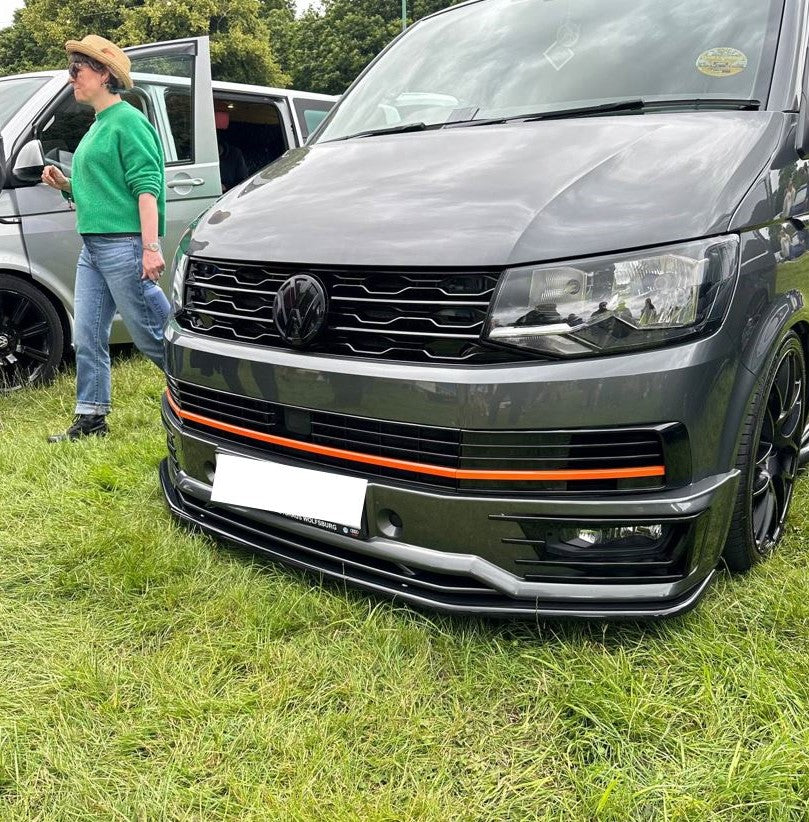 For VW T6 Front R-Line Badgeless Grille Gloss Black Upgrade Styling Kit - Van-X
