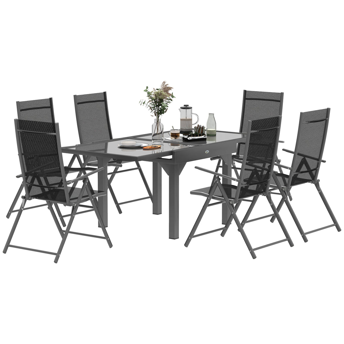 Outsunny 7 Piece Outdoor Dining Set w/ Extendable Table and 6 Folding Chairs