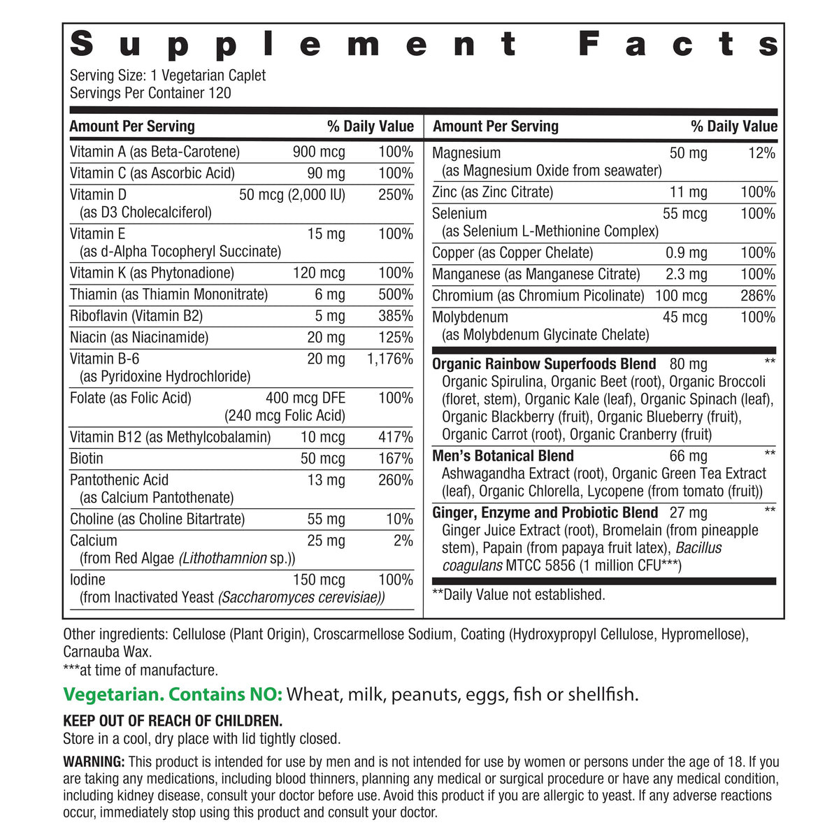 Rainbow Light Men's One Multivitamin – High-Potency Immune Support, 120 Count, Vegetarian