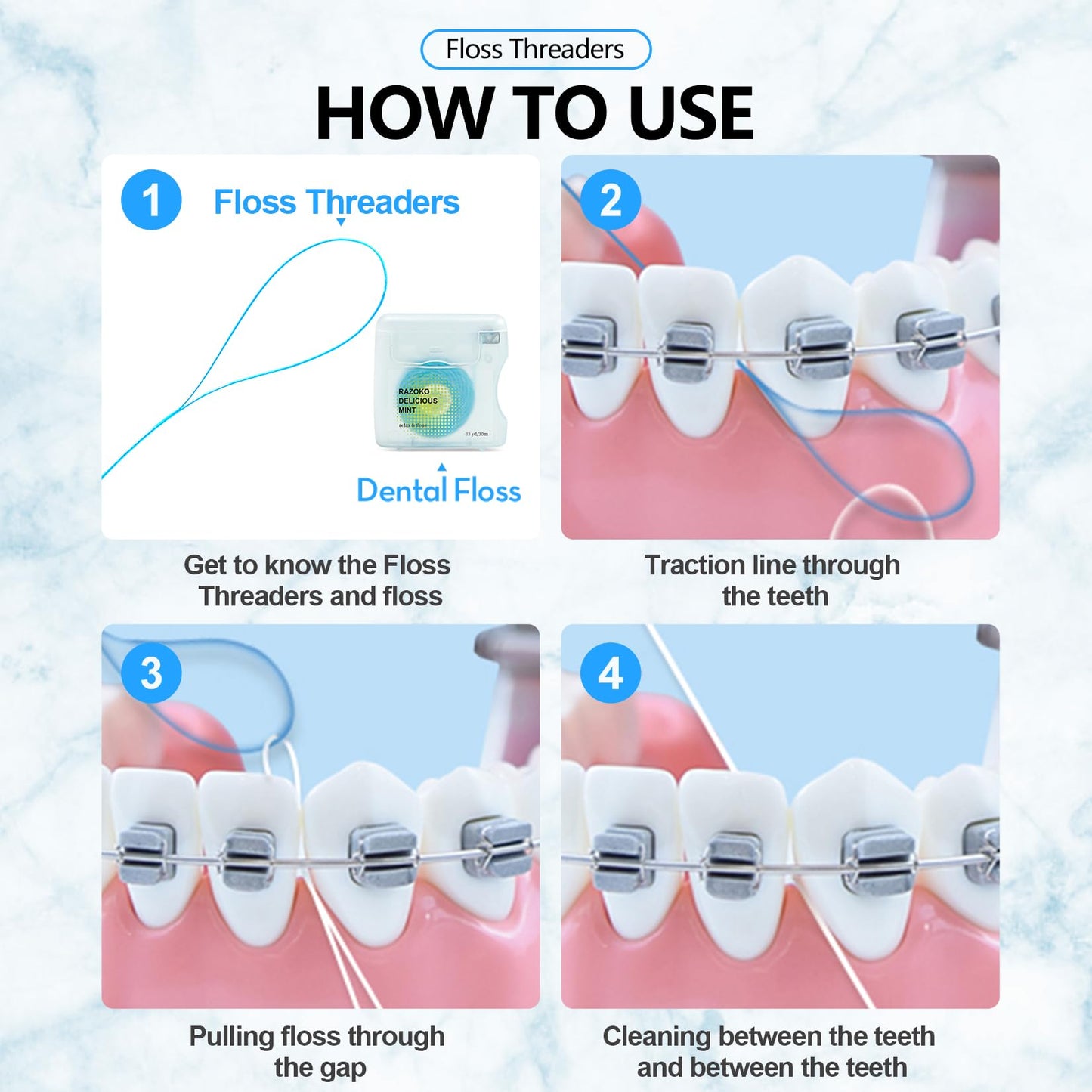 RAZOKO Floss Threaders | Dental Floss Threaders for Braces, Bridges, and Implants |210PCS (Pack of 3)