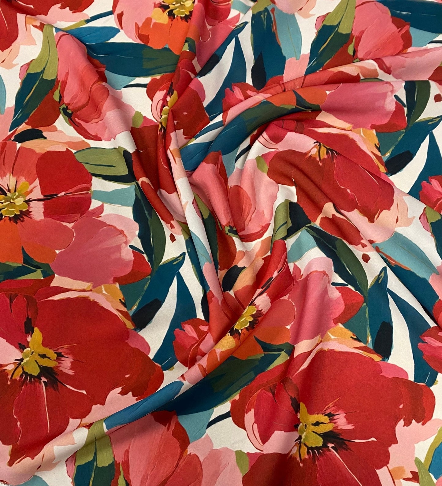 Red Floral Fabric By Metre