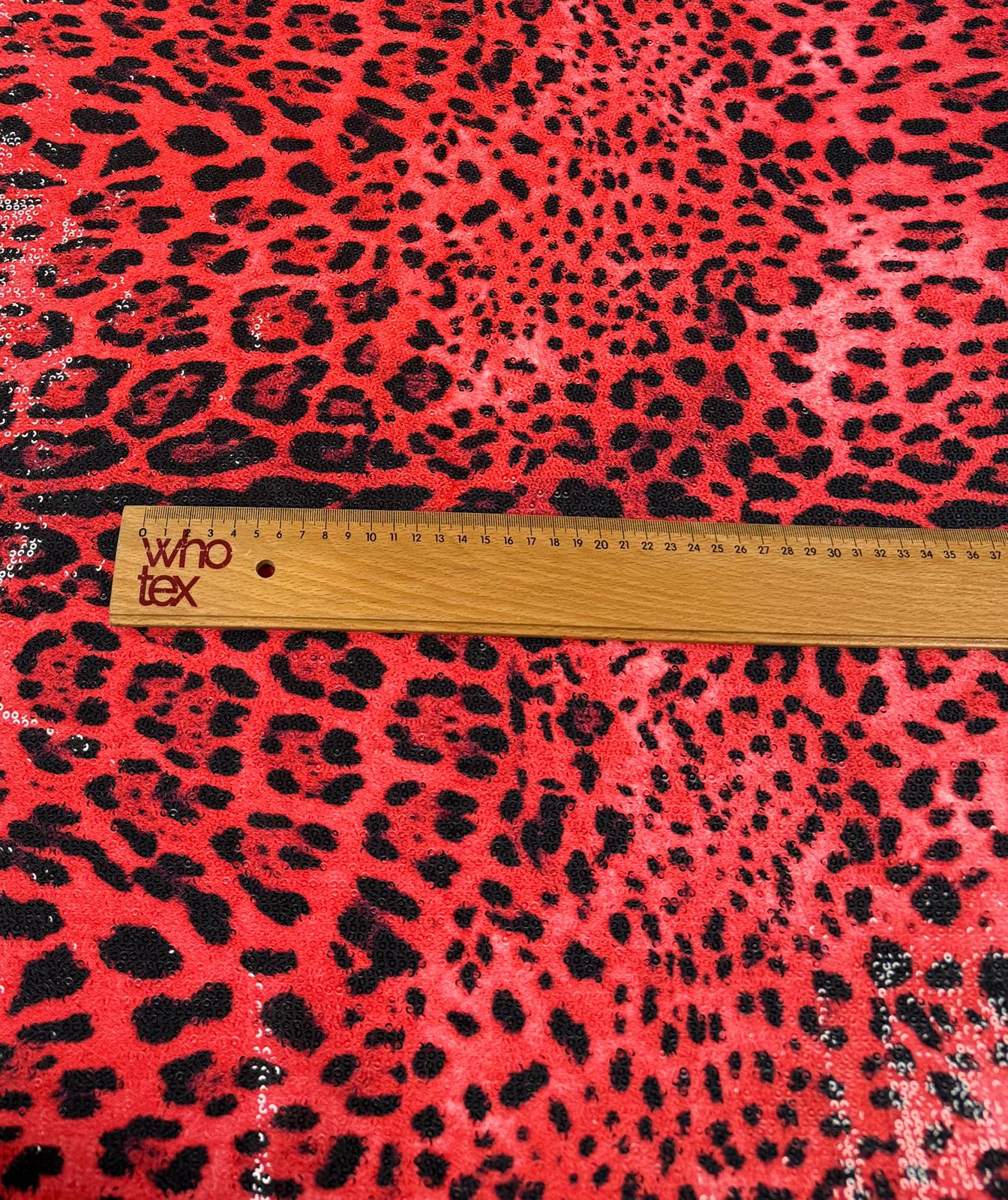 Red Leopard Sequin Fabric for Party Outfits
