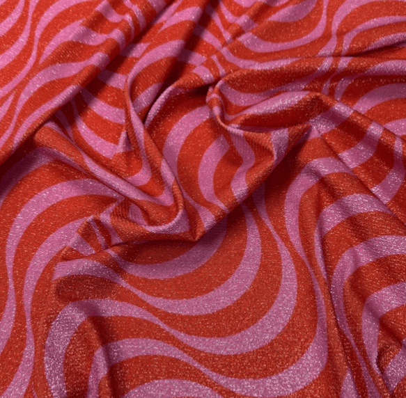 Red Pink Striped Wave Pattern Fabric by Metre
