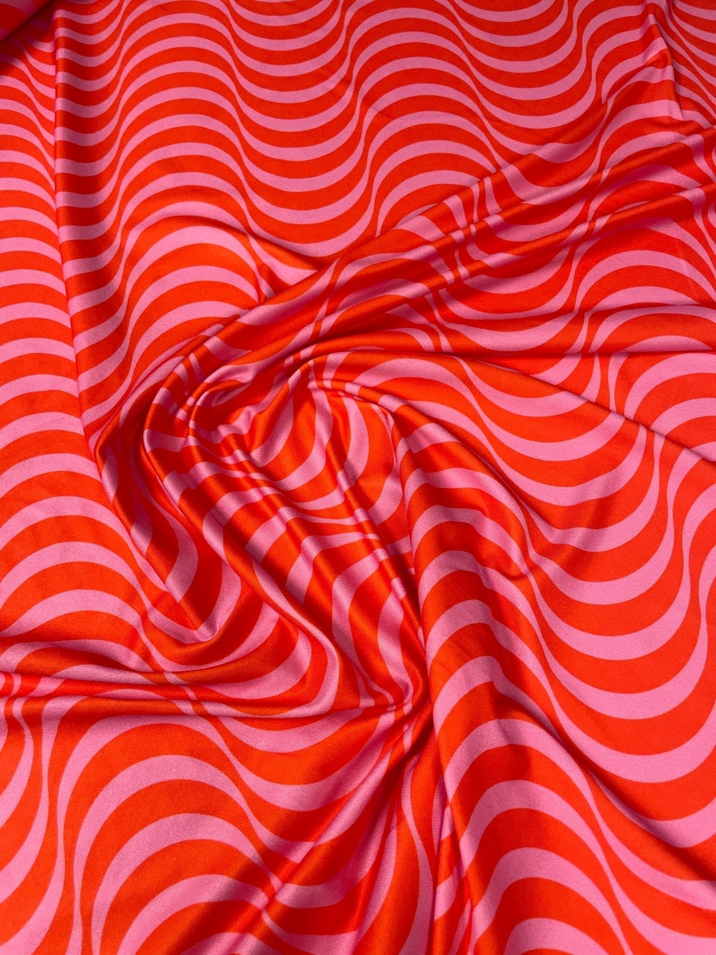Red Pink Striped Wave Pattern Fabric by Metre