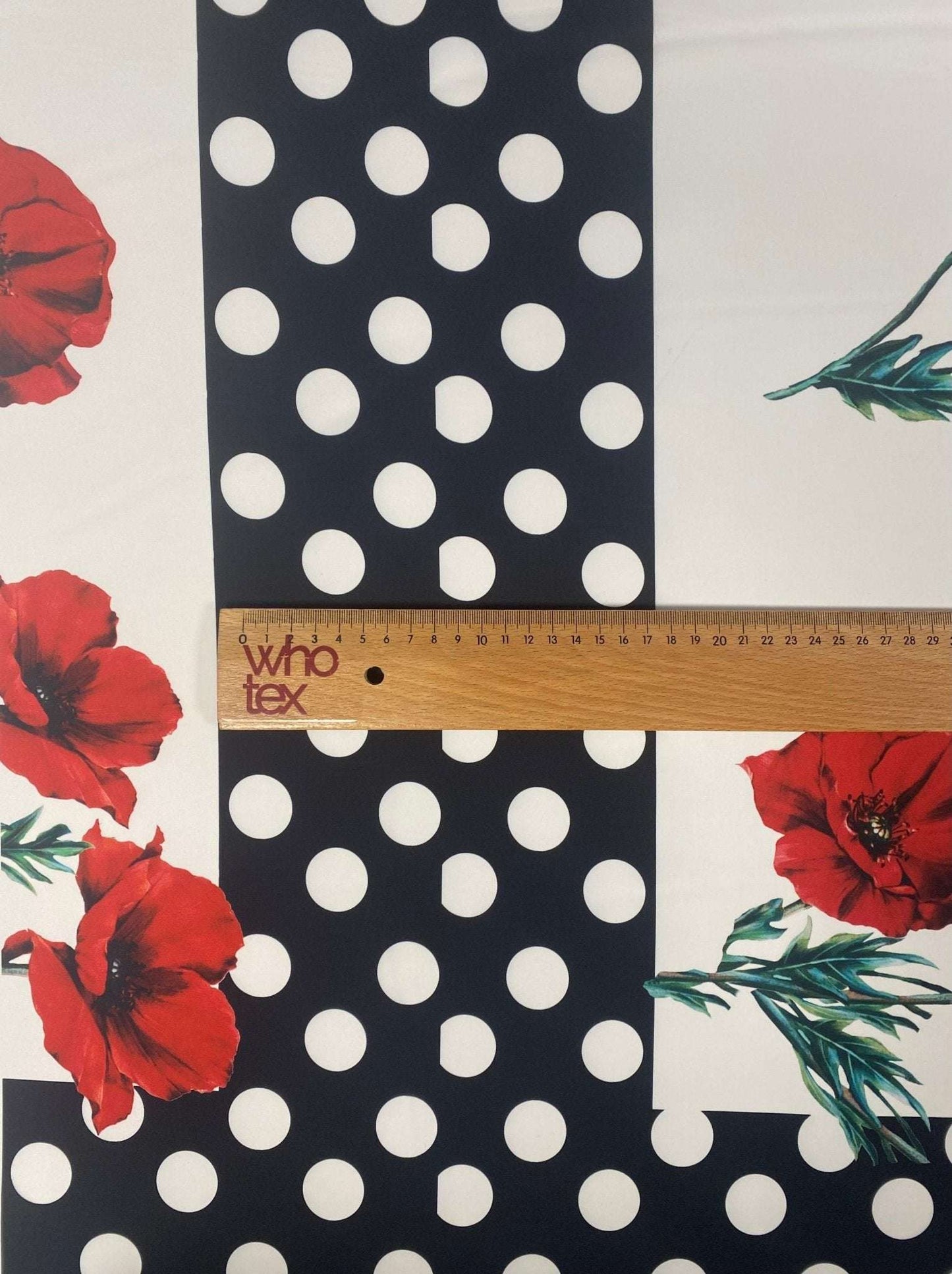 Red Poppy Floral Fabric With Polka Dot Border by the Metre