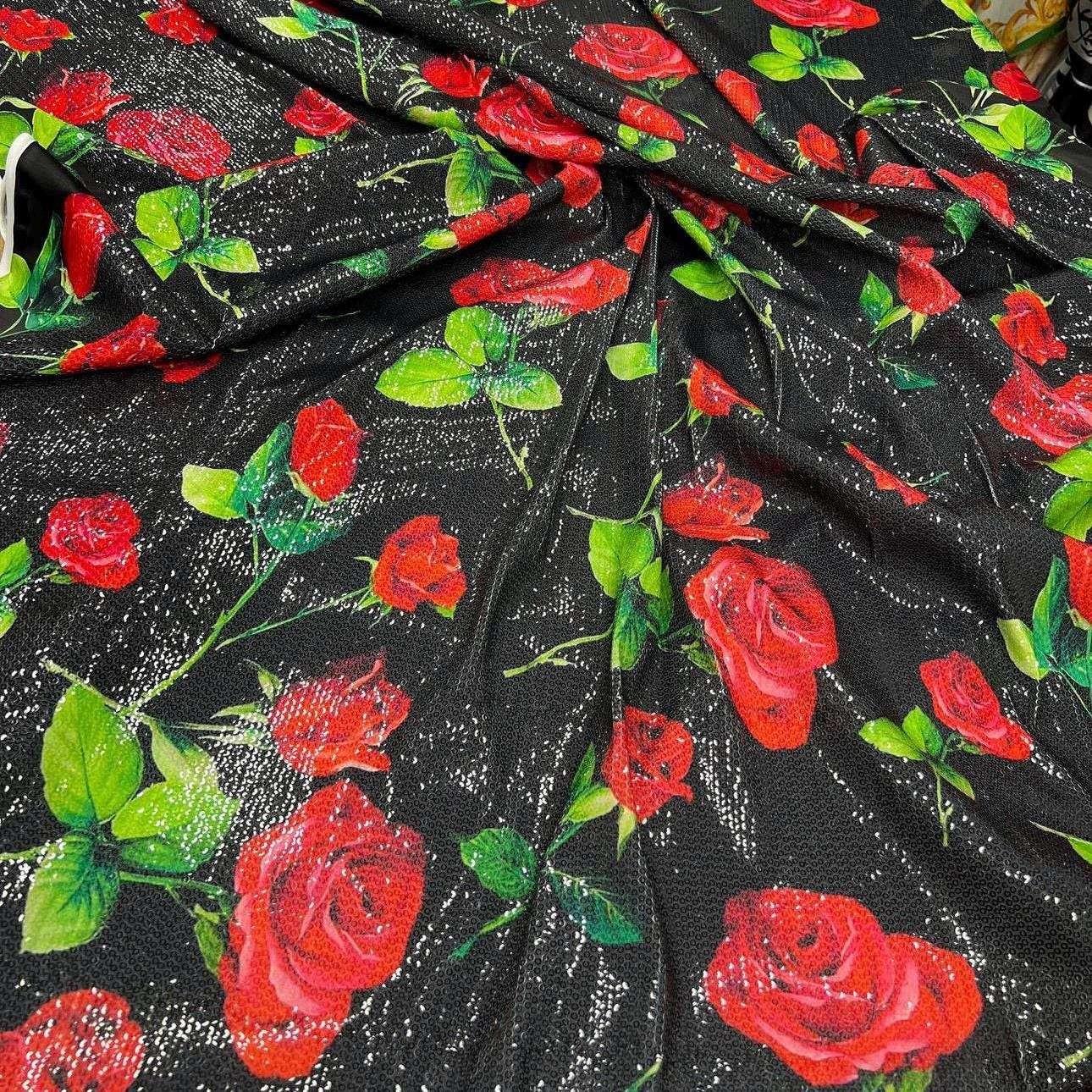 Red Rose Sequin Fabric for Dresses & Evening Wear