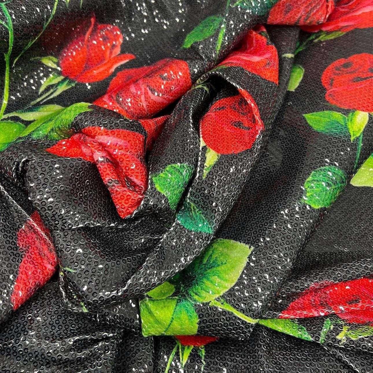 Red Rose Sequin Fabric for Dresses & Evening Wear