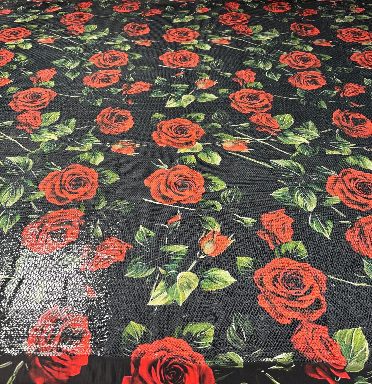 Red Rose Sequin Fabric for Dresses & Evening Wear