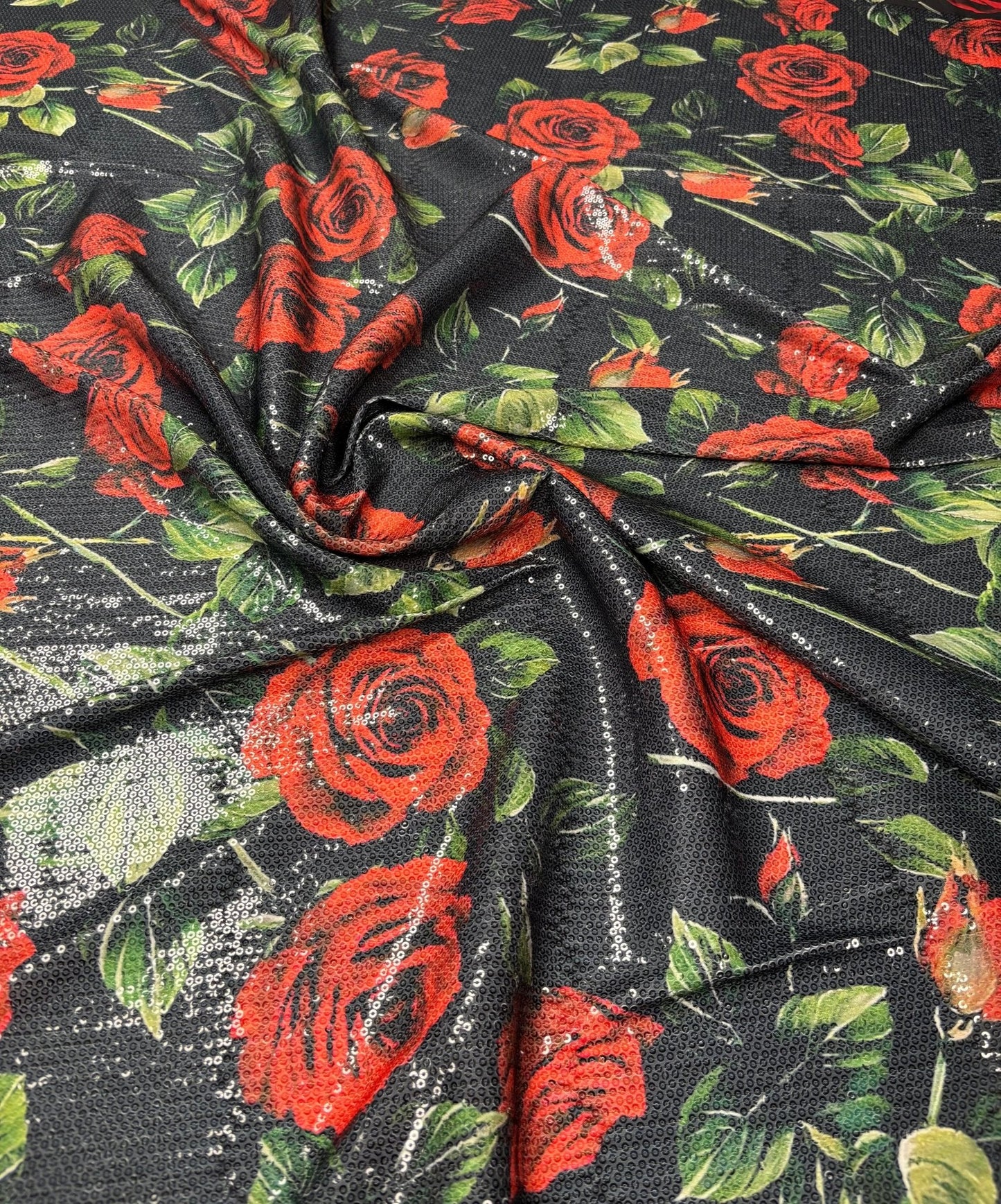 Red Rose Sequin Fabric for Dresses & Evening Wear