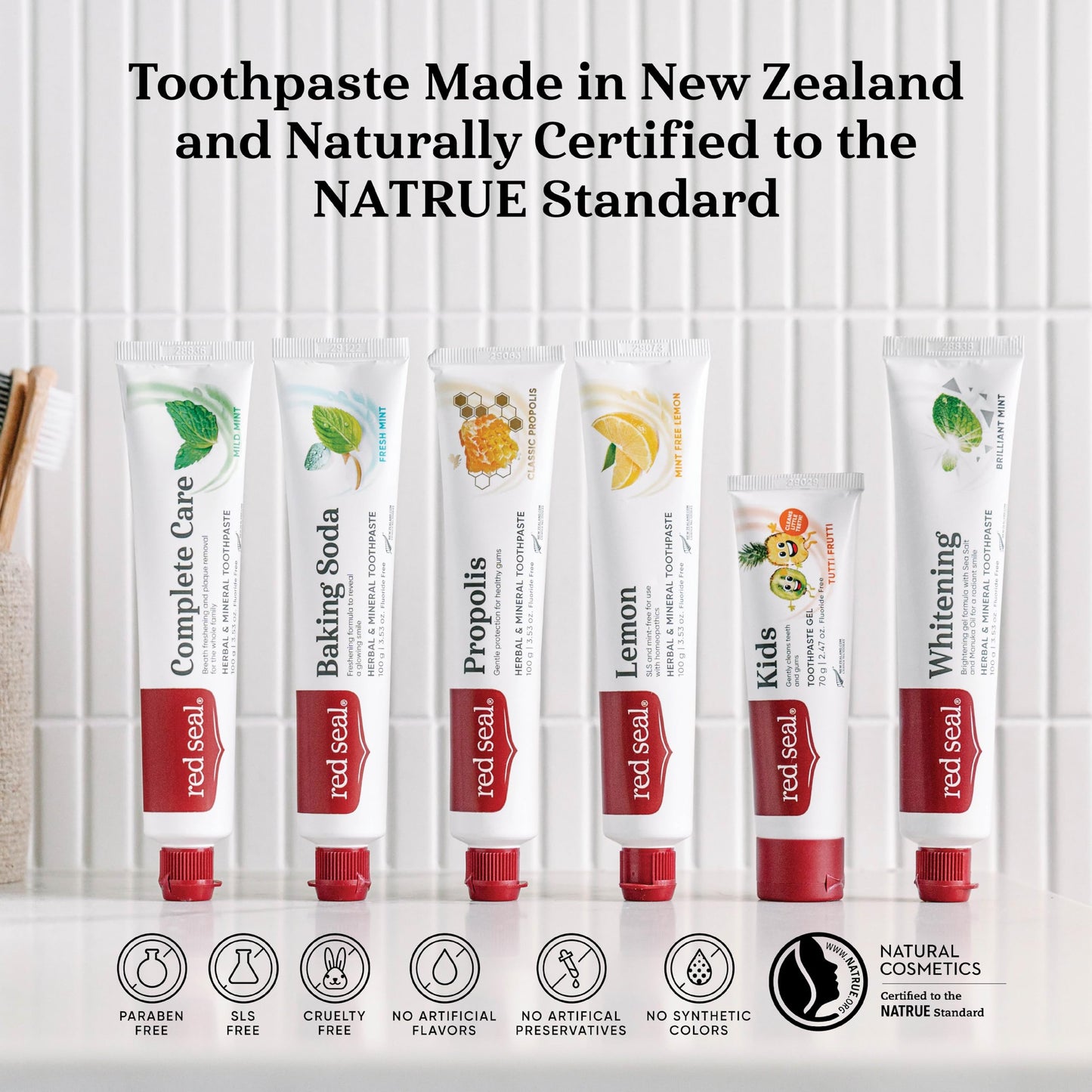 Red Seal Complete Care Mild Mint Toothpaste - NATRUE Natural, Fluoride Free, Vegan & Cruelty Free, 3.53 oz