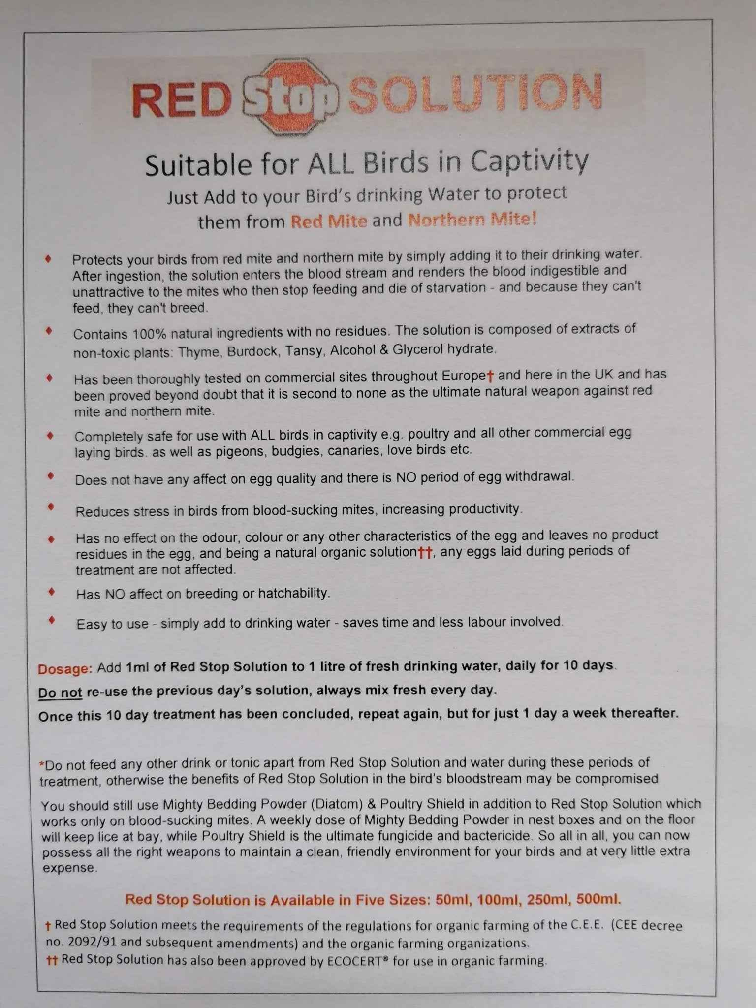 Red Stop concentrate solution for RED MITE control