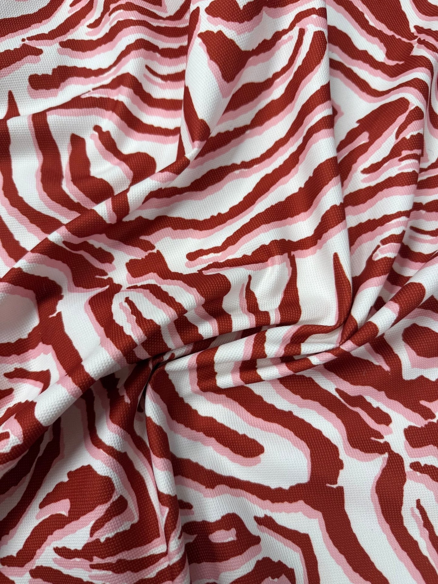 Red Tiger Pattern Fabric with Bold Red and White Stripes Fabric by Metre